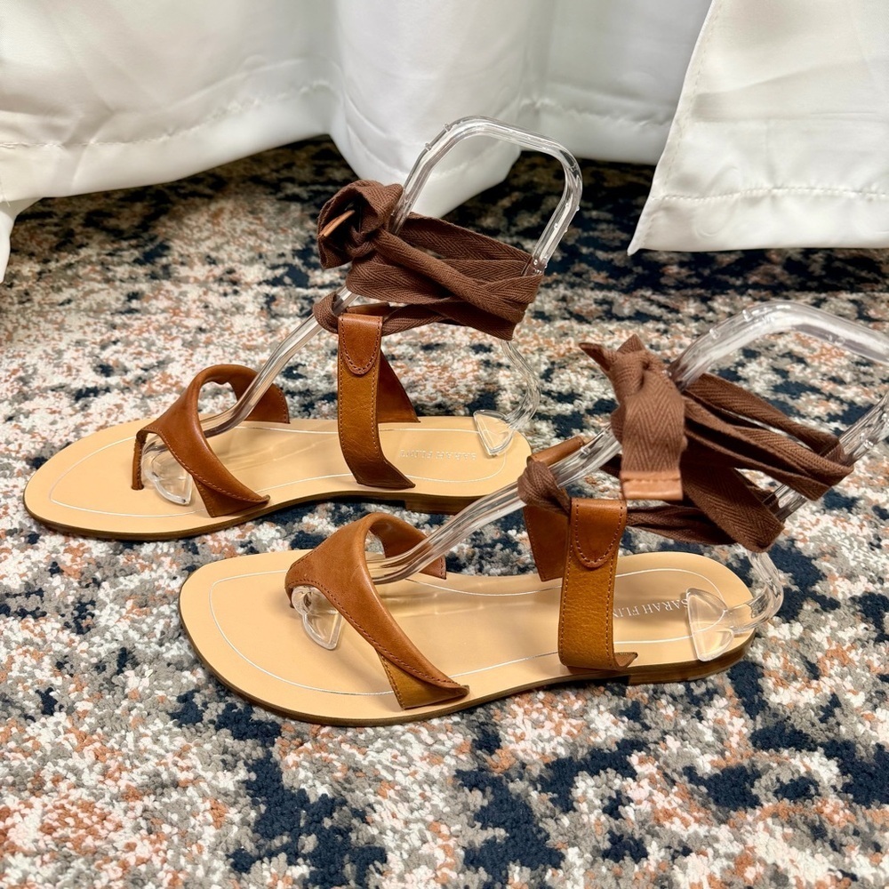 NWT Sarah Flint ‘Grear’ Lace-Up Grecian Style Sandal in “Saddle Vachetta” Sz 13